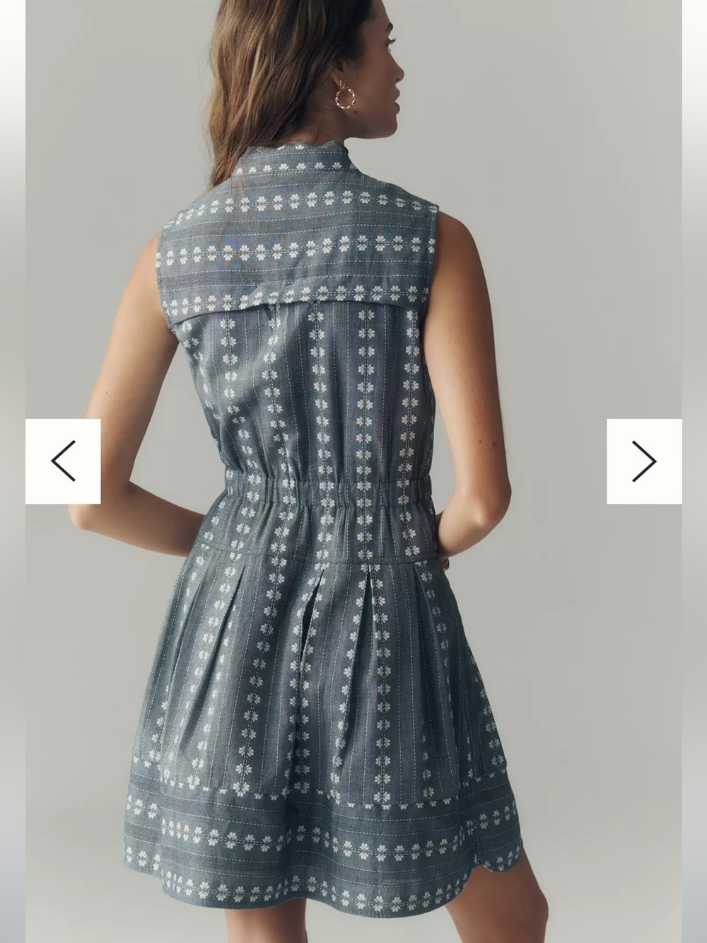 Sleeveless Blue Patterned Shirt Dress - Picture 3 of 4
